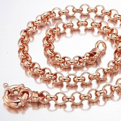 18ct Heavy Rose Gold Plated 10mm Belcher Chain Necklace with Bolt Clasp - USA Made