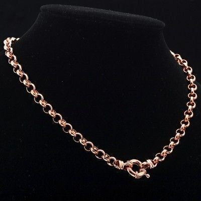 18ct Heavy Rose Gold Plated 10mm Belcher Chain Necklace with Bolt Clasp - USA Made