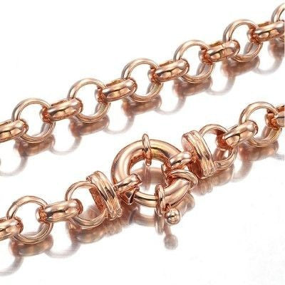 18ct Heavy Rose Gold Plated 10mm Belcher Chain Necklace with Bolt Clasp - USA Made