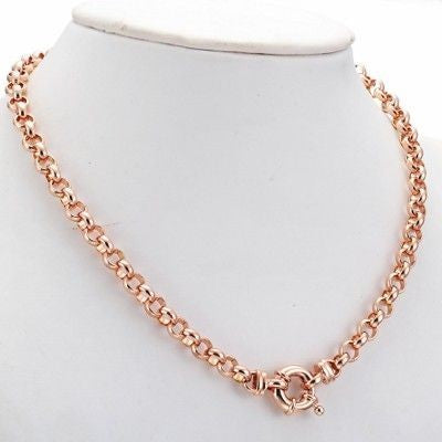 18ct Heavy Rose Gold Plated 10mm Belcher Chain Necklace with Bolt Clasp - USA Made