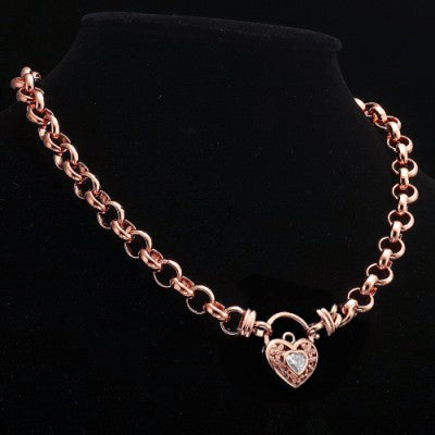 18ct Heavy Rose Gold Plated Belcher Chain Necklace with a Filigree Stoned Locket - USA Made