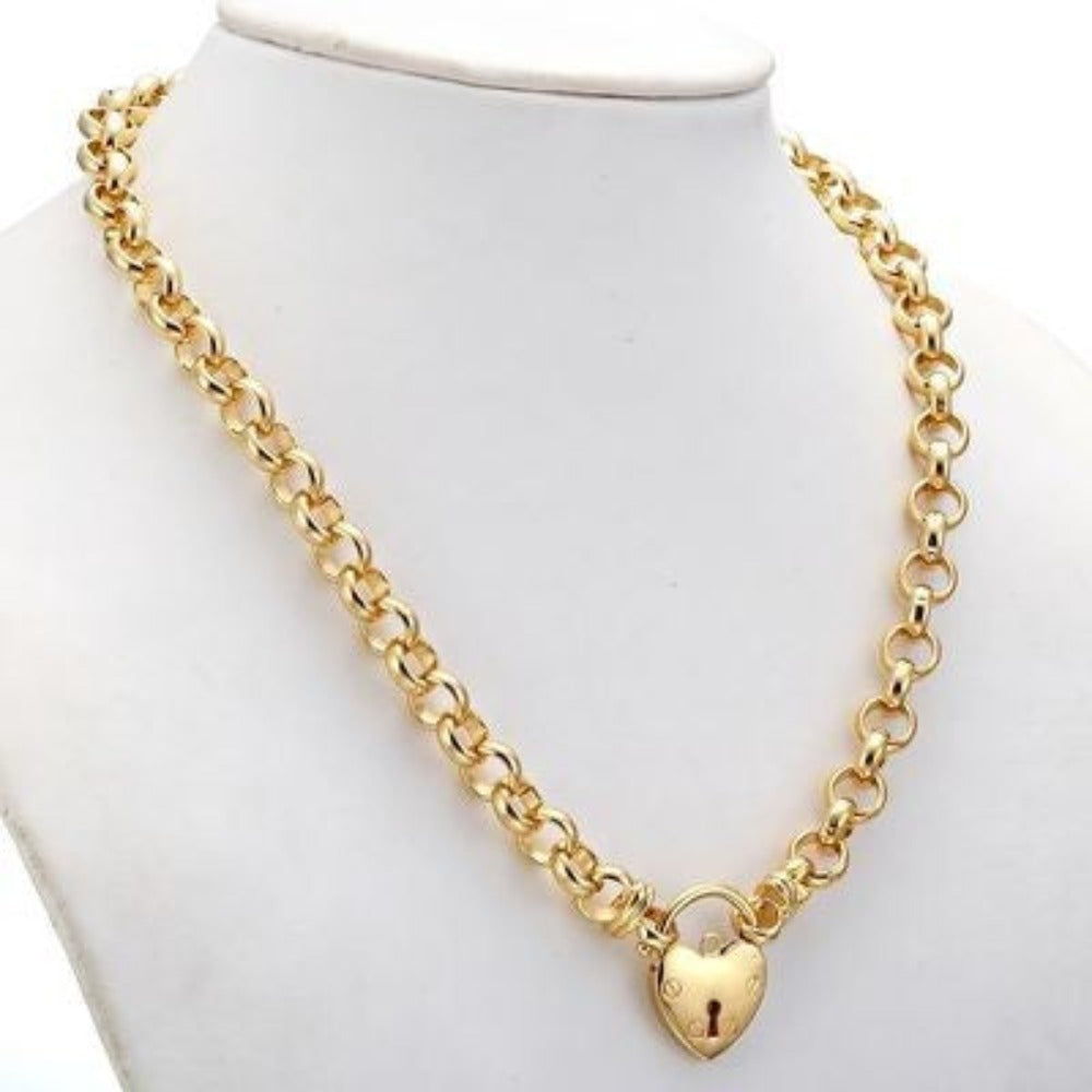 18ct Heavy Yellow Gold Plated Belcher Chain Necklace Featuring a Plain Locket - USA Made