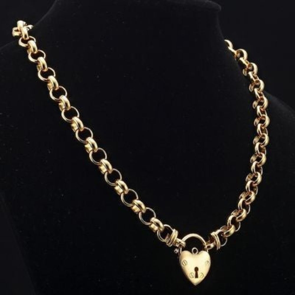 18ct Heavy Yellow Gold Plated Belcher Chain Necklace Featuring a Plain Locket - USA Made