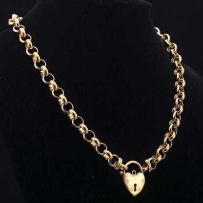 Schwere, gelbvergoldete Belcher-Kette mit schlichtem Medaillon, 18 Karat, hergestellt in den USA