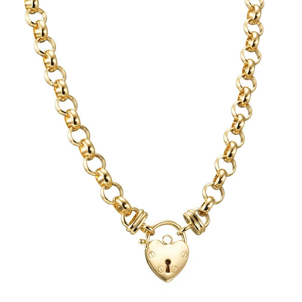 18ct Heavy Yellow Gold Plated Belcher Chain Necklace Featuring a Plain Locket - USA Made