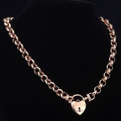 18ct Heavy Rose Gold Plated Belcher Chain Necklace Featuring a Plain Locket - USA Made