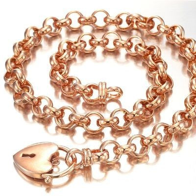 18ct Heavy Rose Gold Plated Belcher Chain Necklace Featuring a Plain Locket - USA Made