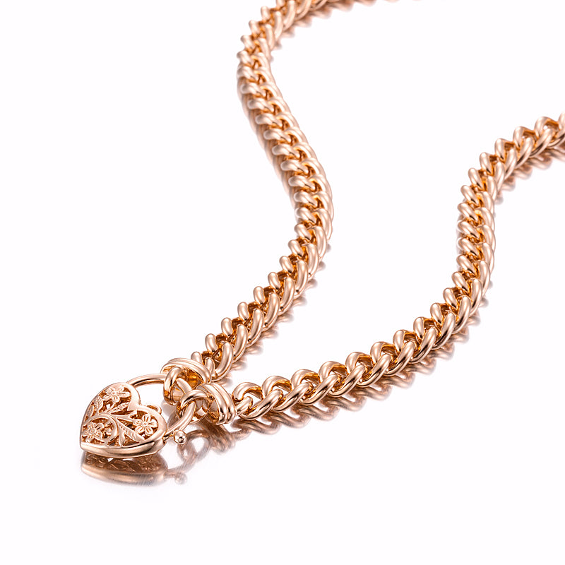 18ct Heavy Rose Gold Plated Euro Chain Necklace with a Filigree Locket - USA Made