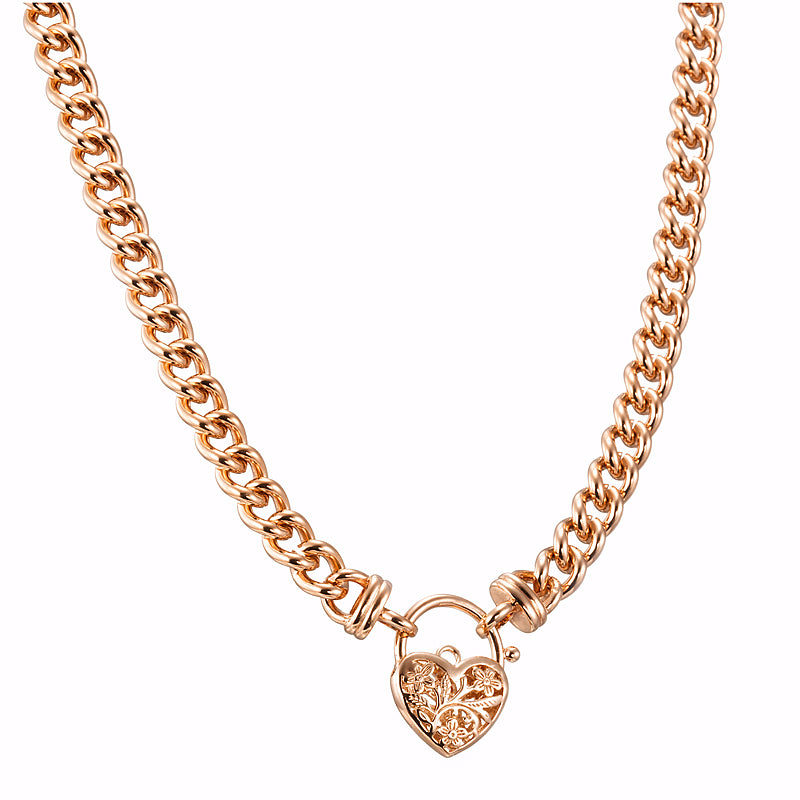 18ct Heavy Rose Gold Plated Euro Chain Necklace with a Filigree Locket - USA Made