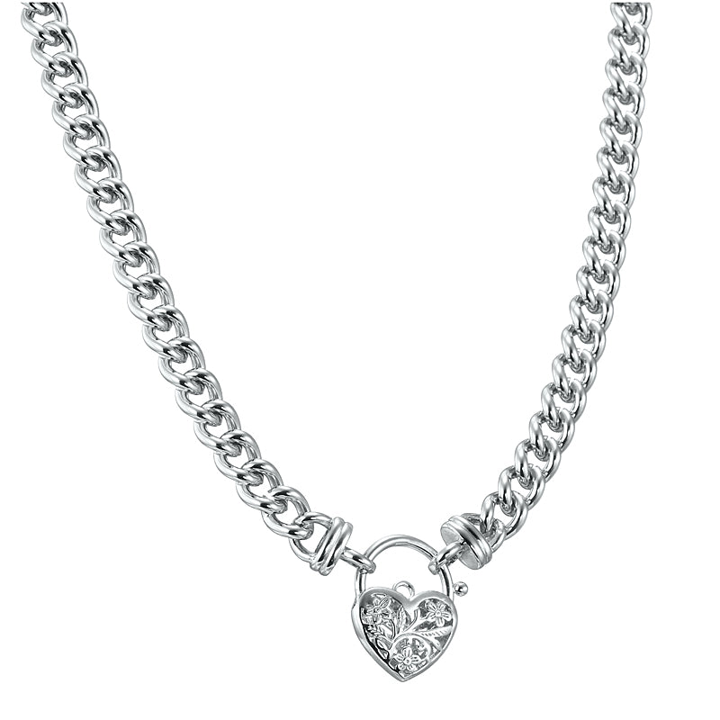 925 Sterling Silver Plated Euro Chain Necklace with a Filigree Locket - USA Made