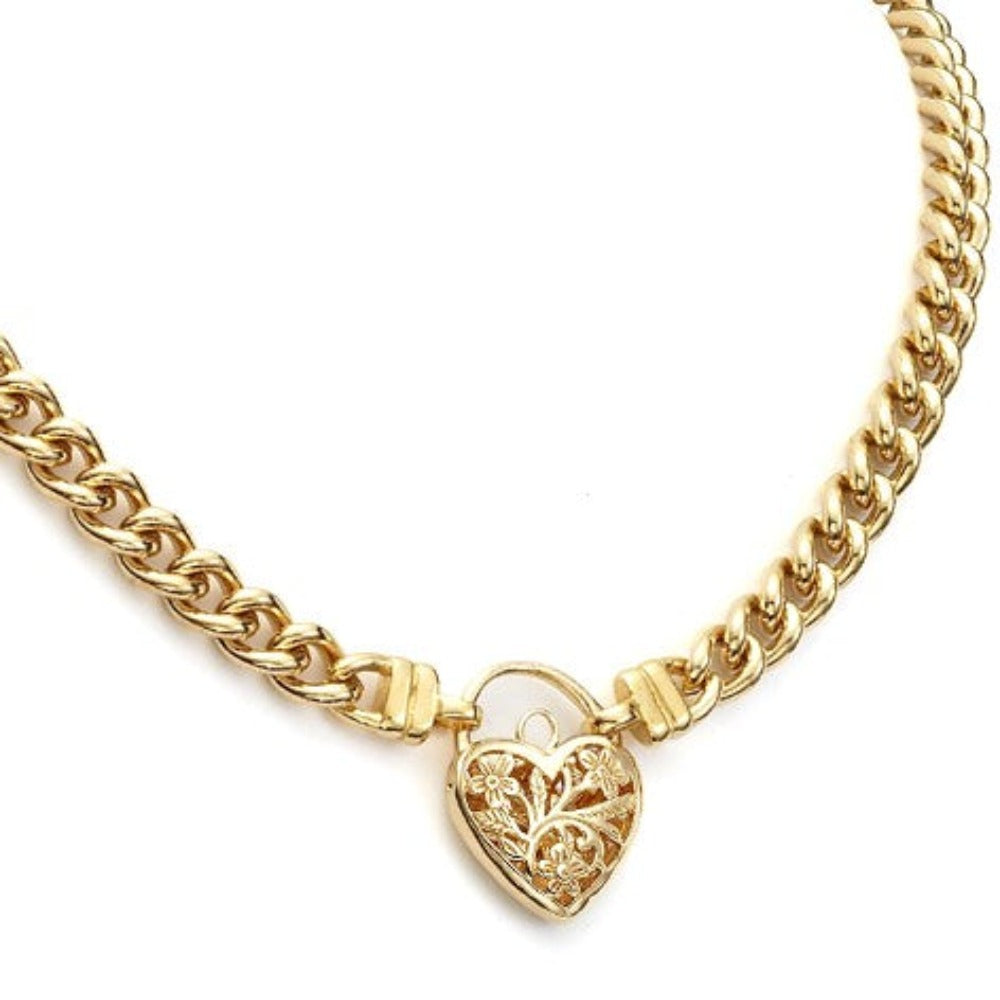 18ct Heavy Yellow Gold Plated Euro Chain Necklace with a Filigree Locket - USA Made