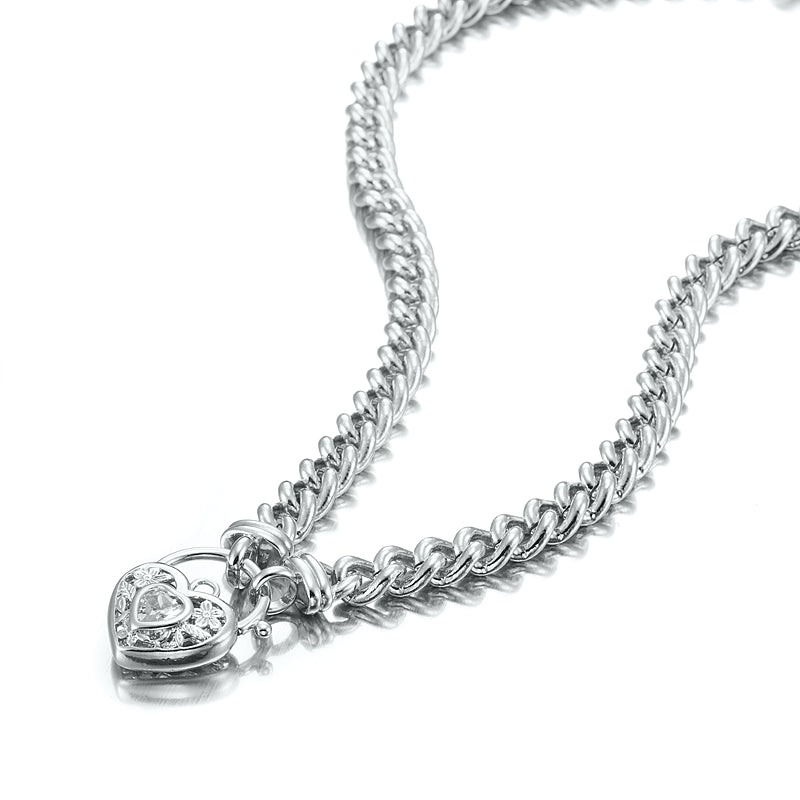 925 Sterling Silver Plated Euro Chain Necklace with a Filigree Locket Featuring a Simulated Diamond - USA Made