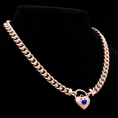 18ct Heavy Rose Gold Plated Euro Chain Necklace with a Dark Blue Filigree Locket - USA Made