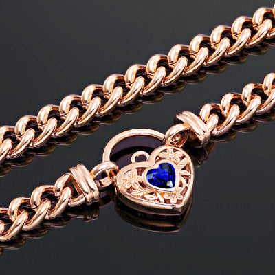 18ct Heavy Rose Gold Plated Euro Chain Necklace with a Dark Blue Filigree Locket - USA Made