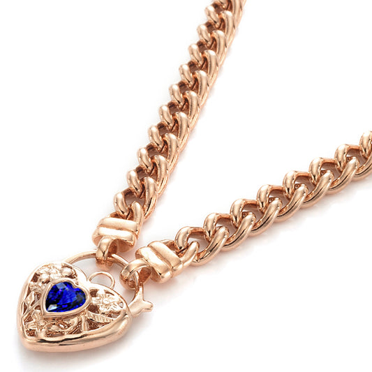 18ct Heavy Rose Gold Plated Euro Chain Necklace with a Dark Blue Filigree Locket - USA Made