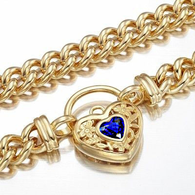 18ct Heavy Yellow Gold Plated Euro Chain Necklace with a Dark Blue Filigree Locket - USA Made