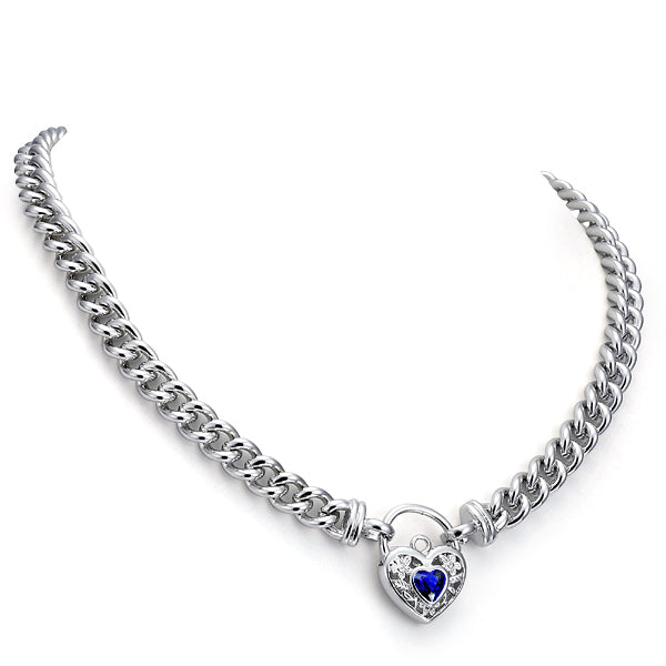 925 Sterling Silver Plated 8mm Euro Chain Necklace with a Dark Blue Filigree Locket - USA Made