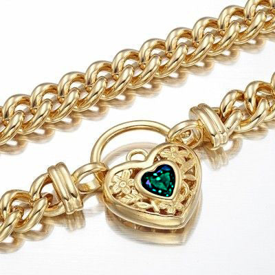 18ct Heavy Yellow Gold Plated Euro Chain Necklace with a Green Filigree Locket - USA Made