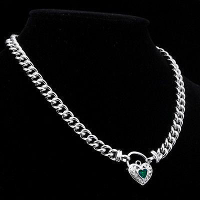 925 Sterling Silver Plated Euro Chain Necklace with a Green Filigree Locket - USA Made