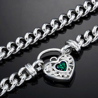 925 Sterling Silver Plated Euro Chain Necklace with a Green Filigree Locket - USA Made