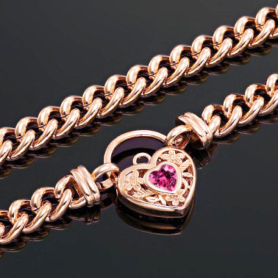 18ct Heavy Rose Gold Plated Euro Chain Necklace with a Pink Filigree Locket - USA Made