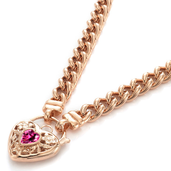 18ct Heavy Rose Gold Plated Euro Chain Necklace with a Pink Filigree Locket - USA Made