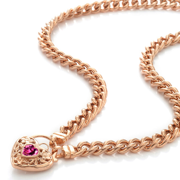 18ct Heavy Rose Gold Plated Euro Chain Necklace with a Pink Filigree Locket - USA Made