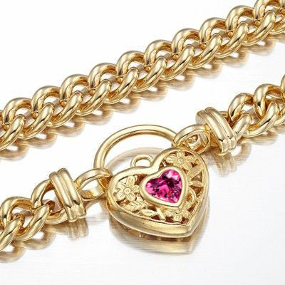 18ct Heavy Yellow Gold Plated Euro Chain Necklace with a Pink Filigree Locket - USA Made