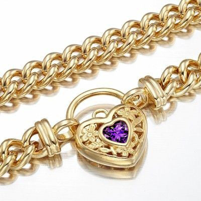 18ct Heavy Yellow Gold Plated Euro Chain Necklace with a Purple Filigree Locket - USA Made