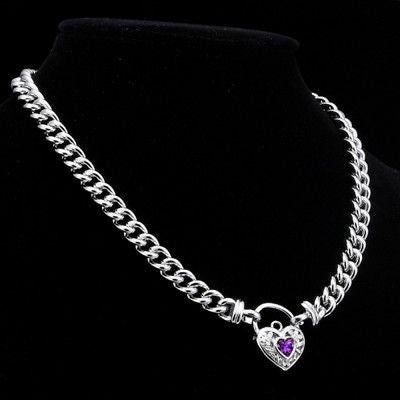 925 Sterling Silver Plated Euro Chain Necklace with a Purple Filigree Locket - USA Made