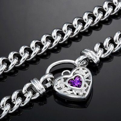 925 Sterling Silver Plated Euro Chain Necklace with a Purple Filigree Locket - USA Made