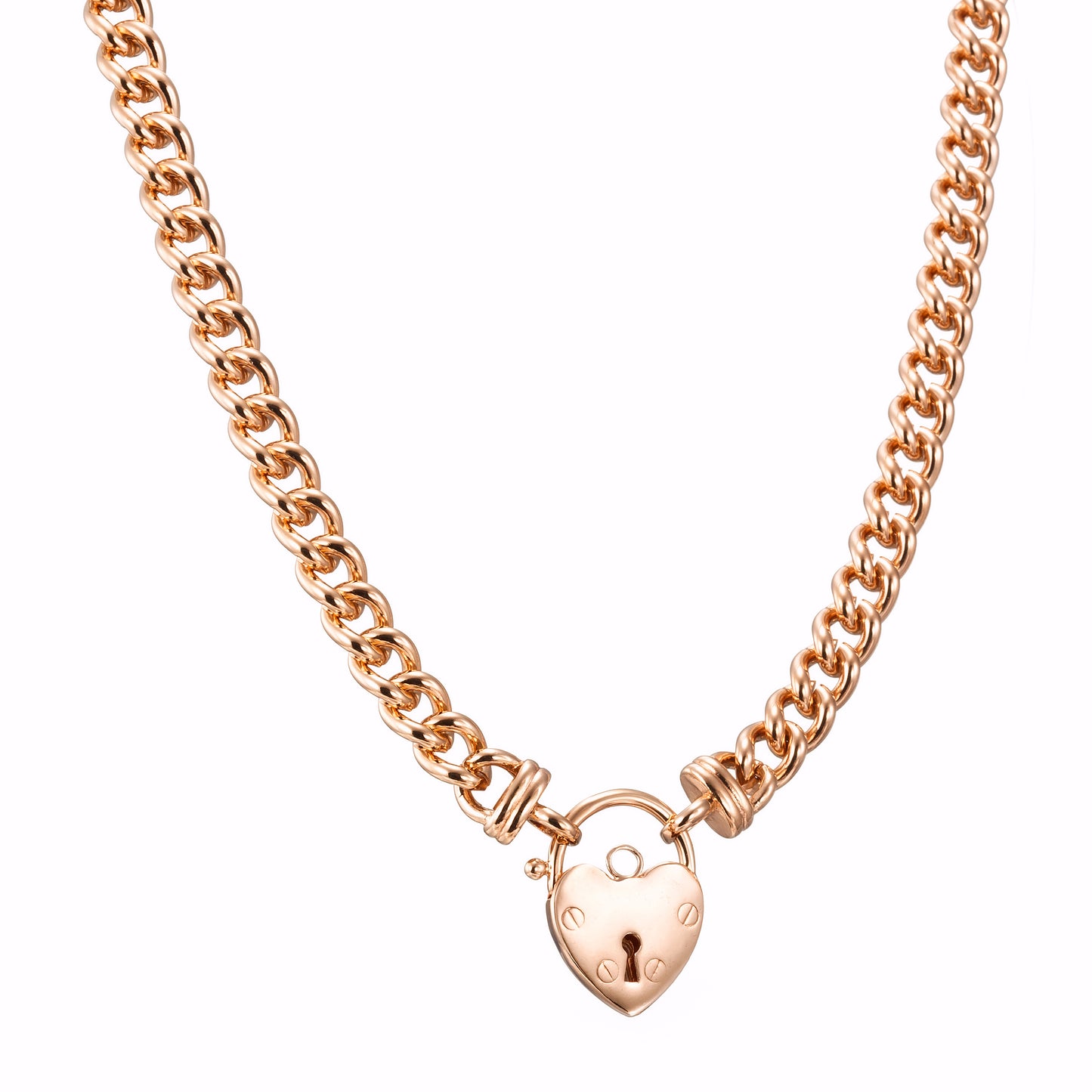 18ct Heavy Rose Gold Plated Euro Chain Necklace Featuring a Plain Locket - USA Made