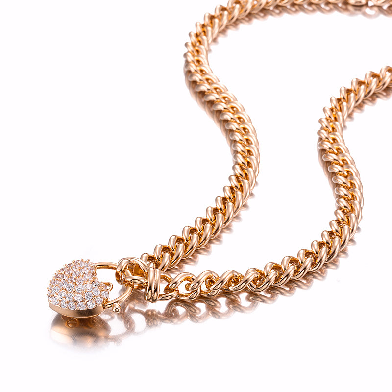 18ct Heavy Rose Gold Plated Euro Chain Necklace Featuring a Simulated Diamond Locket - USA Made