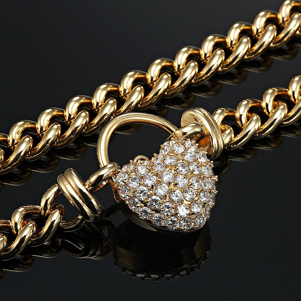 18ct Heavy Yellow Gold Plated Euro Chain Necklace Featuring a Simulated Diamond Locket - USA Made