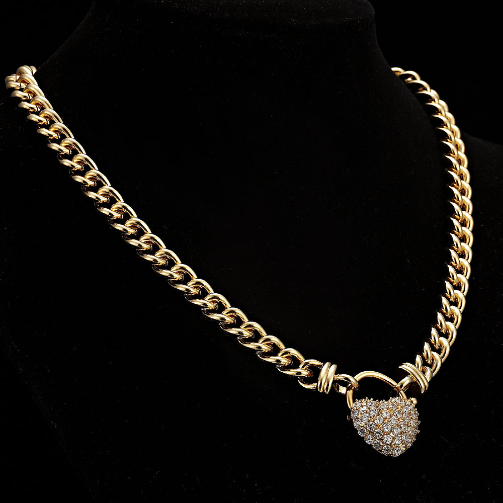 18ct Heavy Yellow Gold Plated Euro Chain Necklace Featuring a Simulated Diamond Locket - USA Made