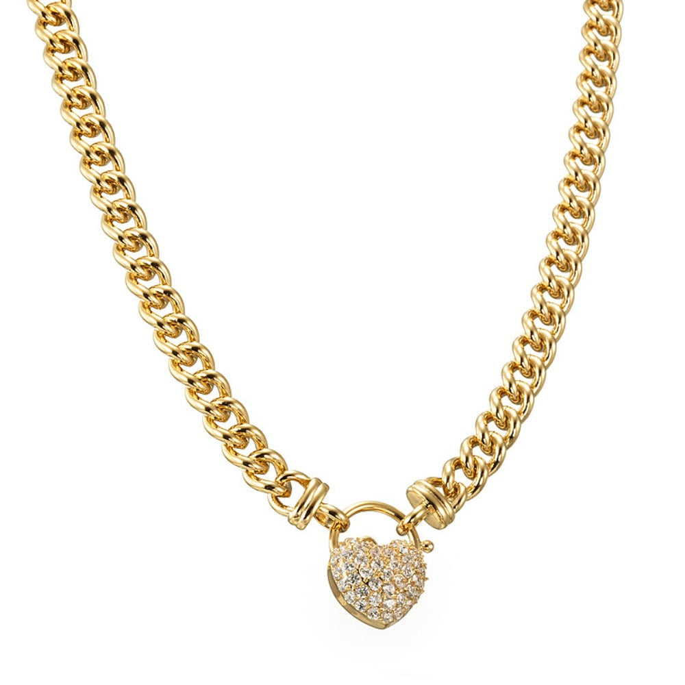 18ct Heavy Yellow Gold Plated Euro Chain Necklace Featuring a Simulated Diamond Locket - USA Made