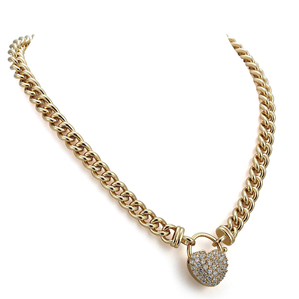 18ct Heavy Yellow Gold Plated Euro Chain Necklace Featuring a Simulated Diamond Locket - USA Made