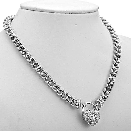 925 Sterling Silver Plated Euro Chain Necklace Featuring a Simulated Diamond Locket - USA Made