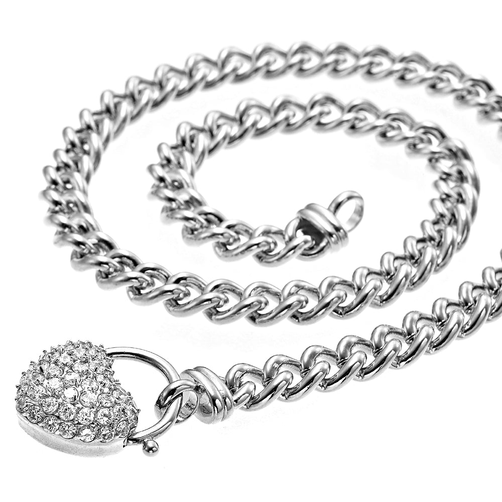 925 Sterling Silver Plated Euro Chain Necklace Featuring a Simulated Diamond Locket - USA Made