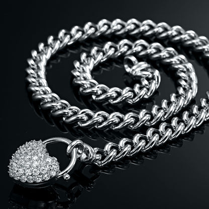 925 Sterling Silver Plated 8mm Euro Chain Necklace Featuring a Simulated Diamond Locket - USA Made