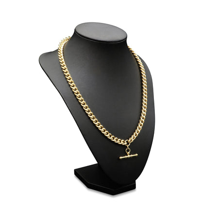 Collar de cadena euro chapado en oro amarillo pesado de 18 quilates con barra en T