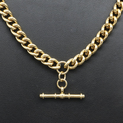 Collar de cadena euro chapado en oro amarillo pesado de 18 quilates con barra en T
