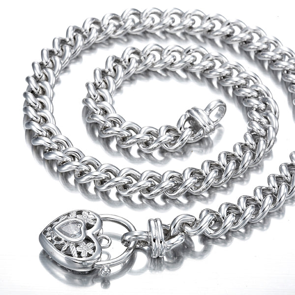 925 Sterling Silver Plated Euro Chain Necklace with a Filigree Locket Featuring a Simulated Diamond - USA Made