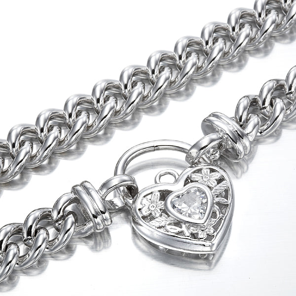 925 Sterling Silver Plated Euro Chain Necklace with a Filigree Locket Featuring a Simulated Diamond - USA Made