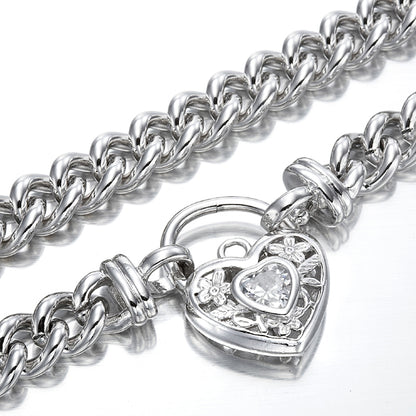 925 Sterling Silver Plated 8mm Euro Chain Necklace with a Filigree Locket Featuring a Simulated Diamond - USA Made