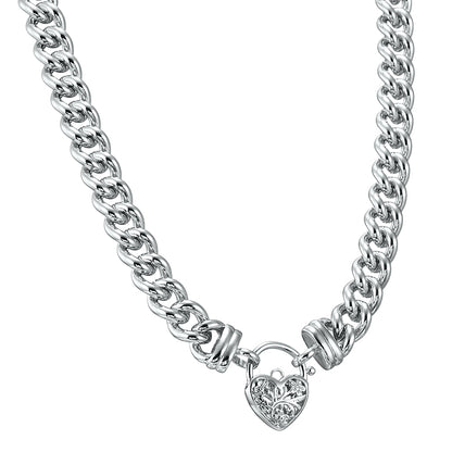 925 Sterling Silver Plated 12mm Euro Chain Necklace with a Filigree Locket - USA Made
