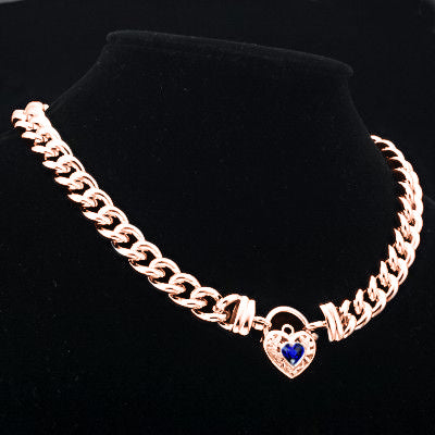 18ct Heavy Rose Gold Plated 12mm Euro Chain Necklace with a Dark Blue Filigree Locket - USA Made