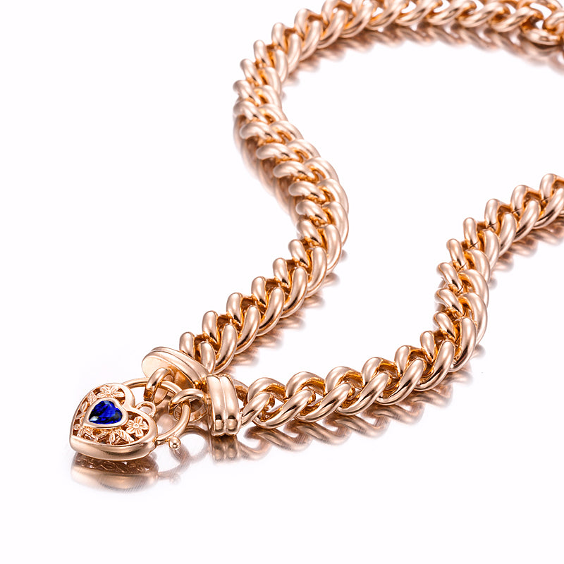 18ct Heavy Rose Gold Plated 12mm Euro Chain Necklace with a Dark Blue Filigree Locket - USA Made