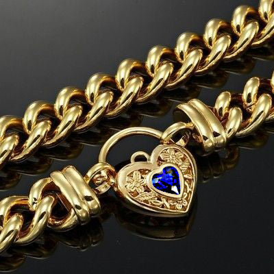 18ct Heavy Yellow Gold Plated 12mm Euro Chain Necklace with a Dark Blue Filigree Locket - USA Made