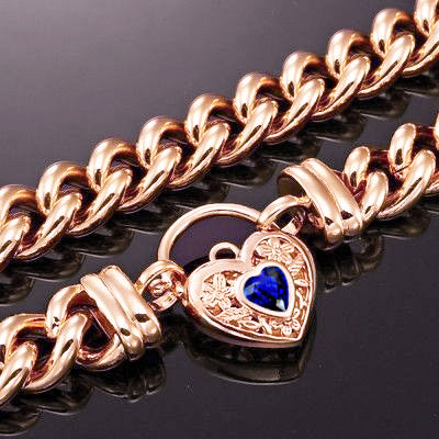 18ct Heavy Rose Gold Plated 12mm Euro Chain Necklace with a Dark Blue Filigree Locket - USA Made